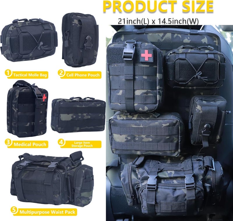 Jimikay Universal Tactical Seat ​Back Organizer Vehicle Molle Panel Organizer Storage Bag with 5 Detachable Molle Pouch for All Vehicel Such as Jeep,Truck,SUV, Car, Ford,Chevy etc - Image 2